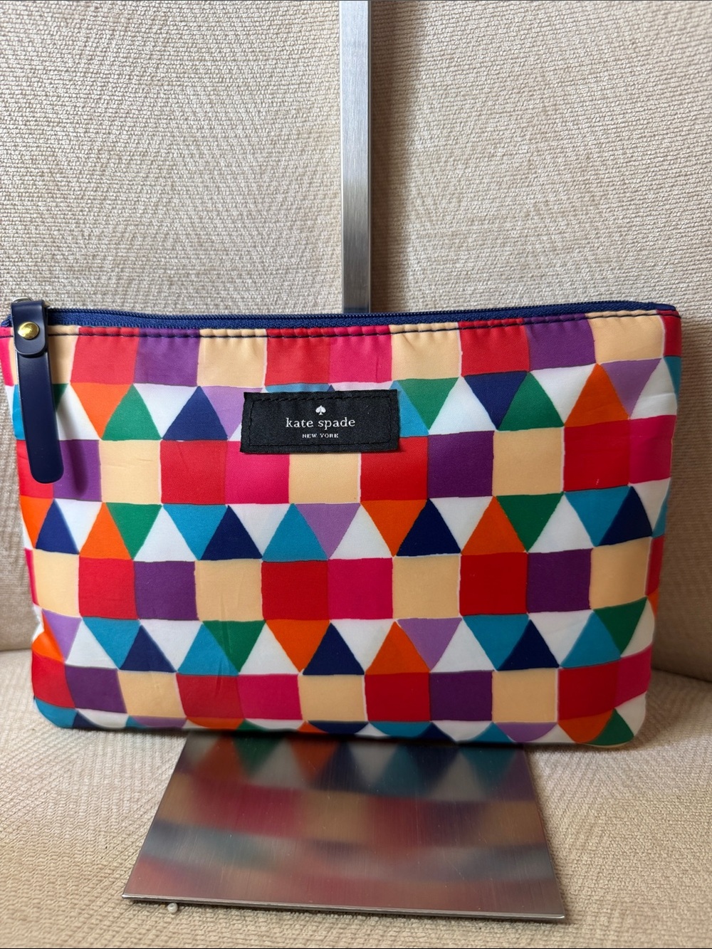 kate spade Multicolor Geometric Cosmetic Pouch - Navy Trim - Picture 2 of 11